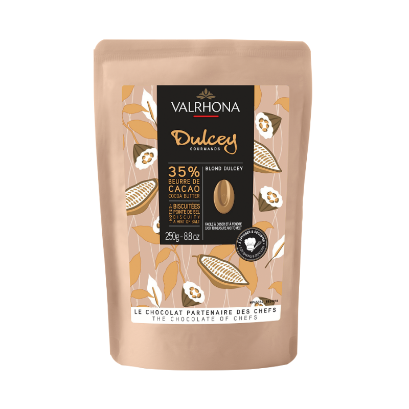 Valrhona - Chocolat Blond Dulcey 35% Sac Fèves 1 kg - Les Secrets du Chef