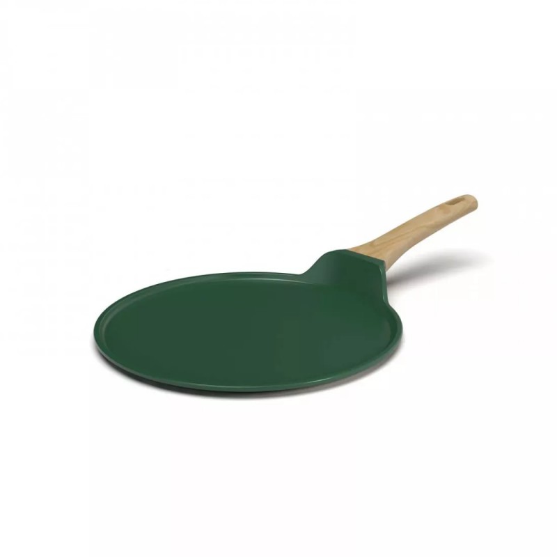 Poêle gril en fonte d'acier 28 cm avec manche en bois - Vert