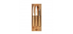 Coffret Couteaux et Eplucheur 3 pcs Inox Manche en Bois Olivier 