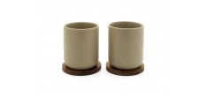 Uméa Set 2 Tasses Céramique 20 cl  Beige Sable + Support Bois 