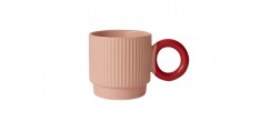 Luka Mug Rose Anse Rouge en Céramique 29 cl