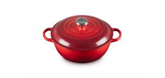 Marmite Fonte Ronde 4,1 L avec Couvercle Rehaussé Rouge Cerise (26 cm) 